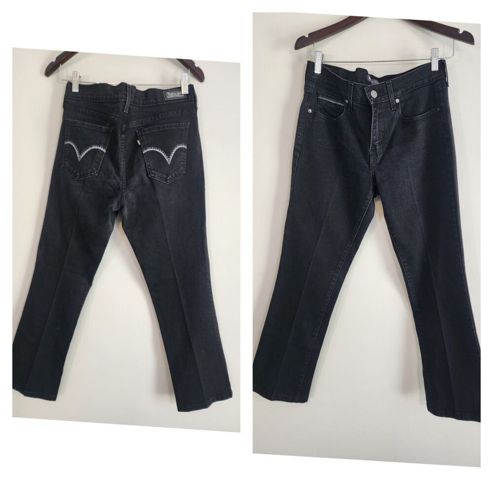 Levi's 505 Straight Leg Black‎ Denim Jeans Women's Size 8L 29x34 embroidery